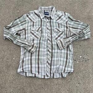 Vintage Wrangler Western Pearl Snap Shirt Large Cowboy Rodeo 90s Teal BG40 READ